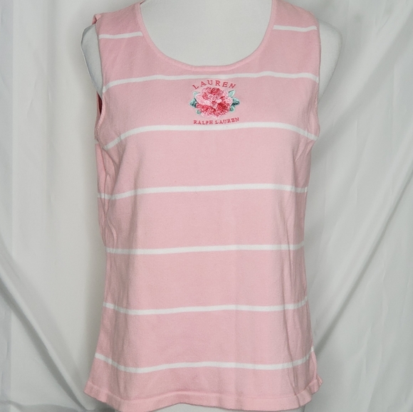 Vtg Lauren Ralph Lauren Flower Stripes Tank Top - Picture 1 of 5